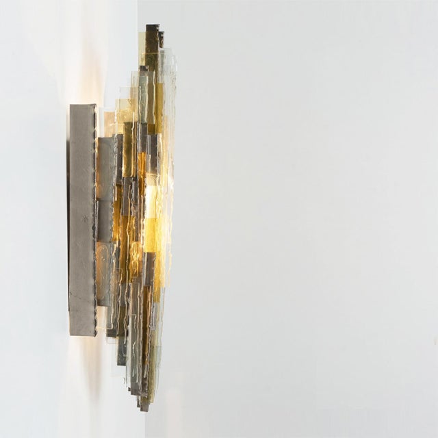 Gold Sculpted Glass Silver Yellow Wall Light from Poliarte, Italy, 1970s For Sale - Image 8 of 13