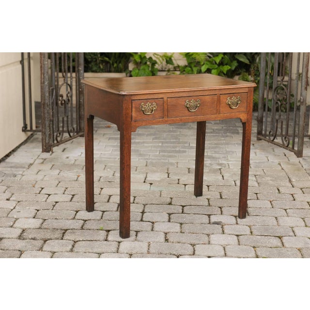 Wood English 1780s Georgian Oak Side Table with Marlborough Legs and Chinoiserie For Sale - Image 7 of 11
