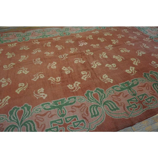 1930s Salmon Irish Donegal Arts & Crafts Rug 10' X 17' Handknotted Wool Carpet For Sale - Image 9 of 13