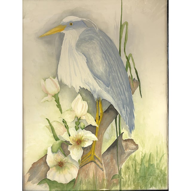 Signed and Framed Original Watercolor Painting of 'A White Heron' by Joan Porter C1997 For Sale In West Palm - Image 6 of 15