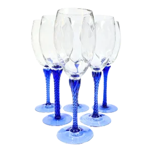 Twisted Cobalt Stem Goblets- Set of Six