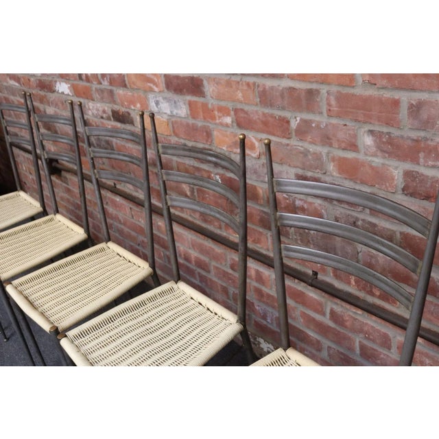 Silver Set of Six Italian Modernist Steel and Brass Dining Chairs After Gio Ponti For Sale - Image 8 of 18