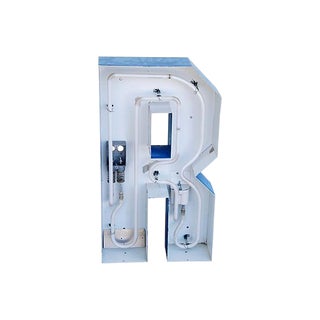 Large 30" Tall Industrial Blue & White Metal Marquee Letter R For Sale