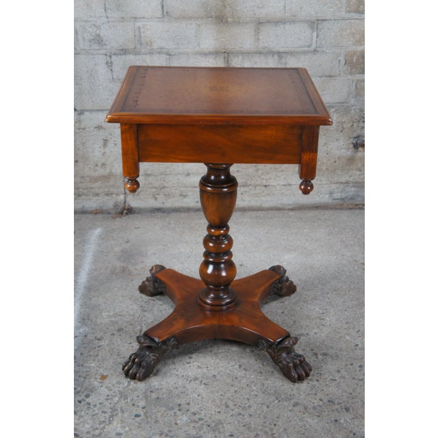 Theodore Alexander American Empire Style Carved Mahogany Leather Top Side Table For Sale - Image 6 of 12