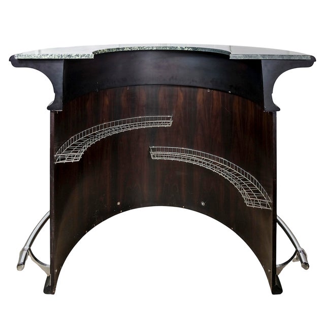 Vintage Walnut and Green Marble Bar with Stools, 1970s, Set of 5 For Sale - Image 6 of 9
