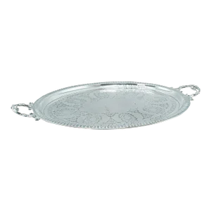1910s Antique English Silver Plate Oval Decorative Serving Tray