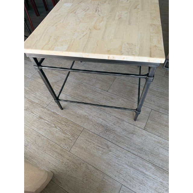 2010s Premium Ethan Allen Vida Fossilized Stone-Top End Table in Paris Iron For Sale - Image 5 of 5