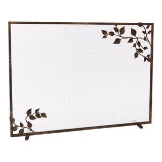 Gold Rubbed Black Graceful Leaves Fireplace Screen For Sale