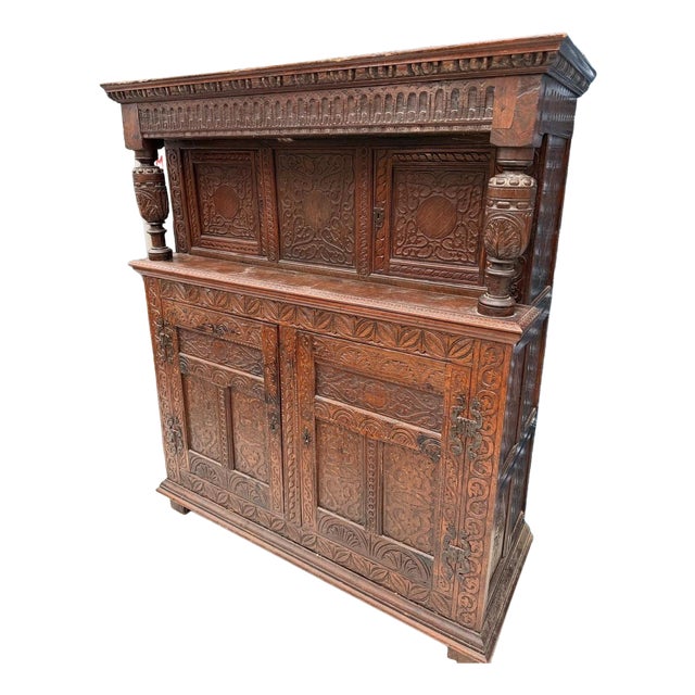 Antique Carved Oak Court Cupboard For Sale