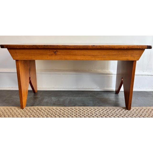 Antique 1800s rustic wooden bench, attractive for its simplicity, color and grain of the wood. Likely white oak. Could be...