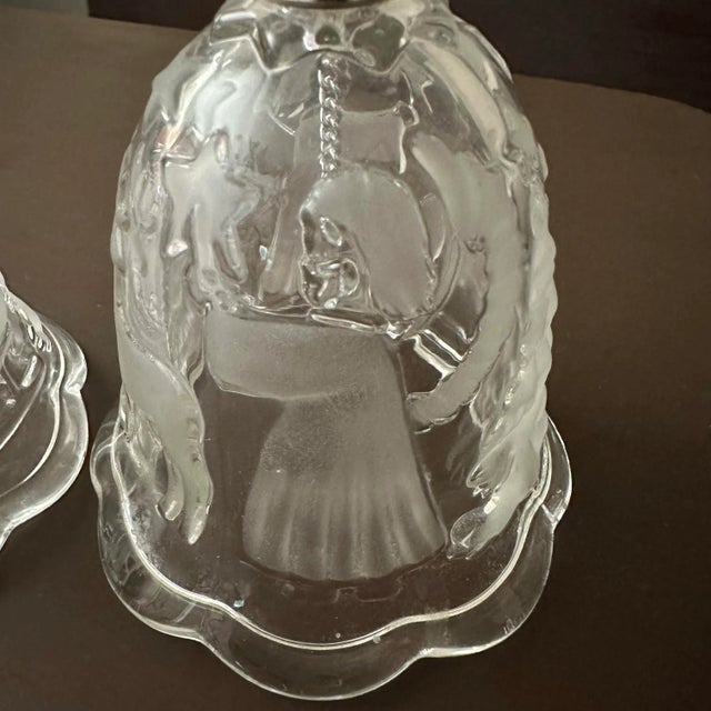 Transparent Vintage Mikasa Embossed & Frosted Christmas/Holiday Themed Bells- a Pair For Sale - Image 8 of 12