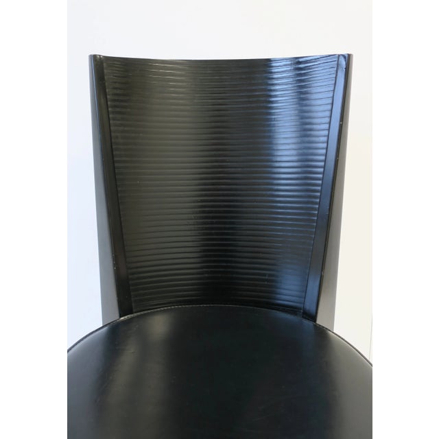 Wood Italian Designer Postmodern Black Lacquer Wood and Leather Side Chair For Sale - Image 7 of 13