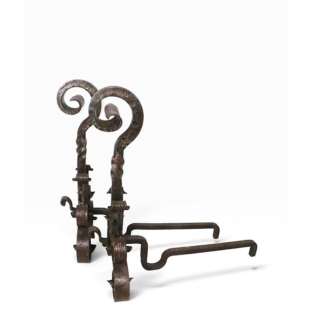 Metal Early 20th Century Pair of Hand Forged Arts and Crafts Iron Andirons For Sale - Image 7 of 7