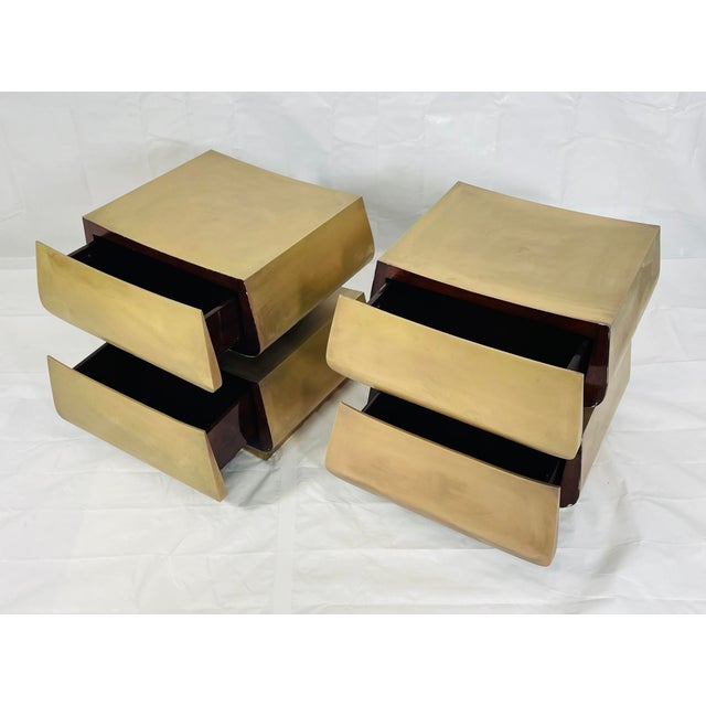 Pair of Brass and Mahogany Nightstands by Scala Luxury For Sale - Image 13 of 18