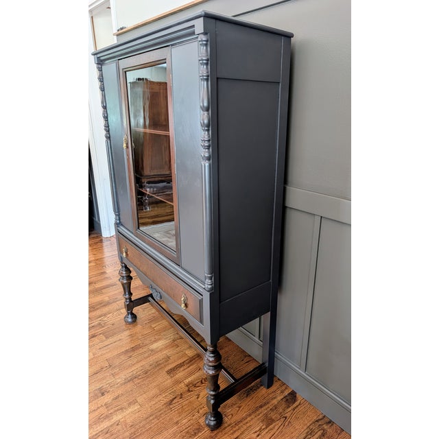 Vintage 1930's Jacobean Walnut Hutch/China Cabinet For Sale - Image 4 of 15