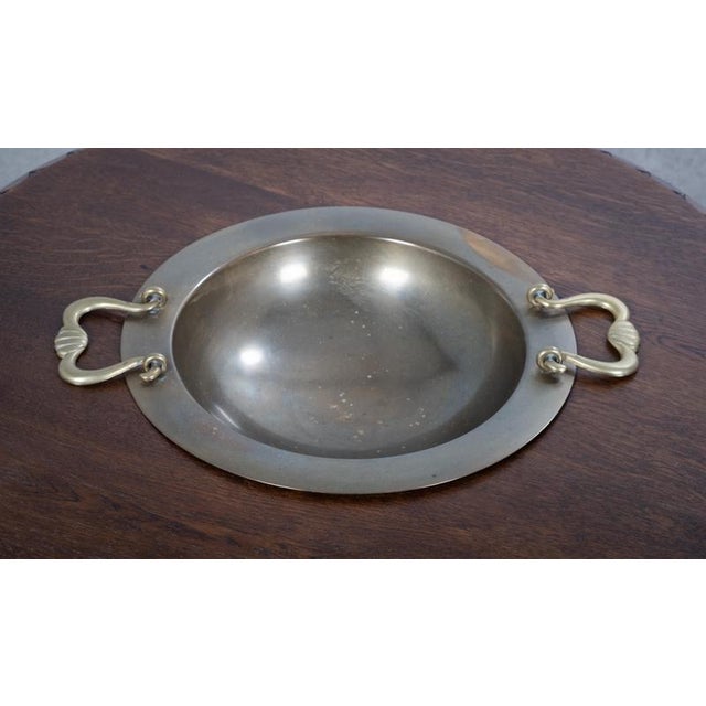1960s Danish Circular Stained Oak Coffee Table with Brass Bowl, 1960s For Sale - Image 5 of 10