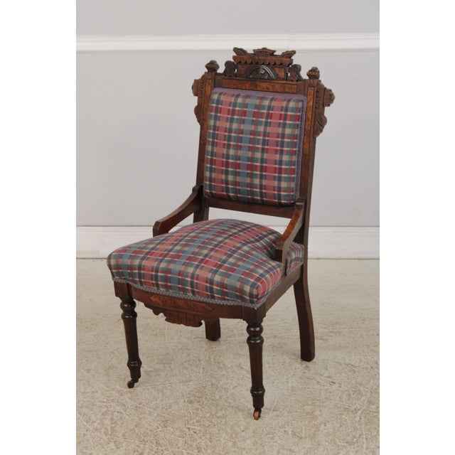 Pair of Antique Victorian Carved Side Chairs For Sale - Image 4 of 17