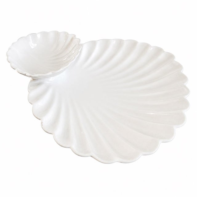 Vintage Italian White Clam Shell Chip & Dip Server For Sale - Image 4 of 7