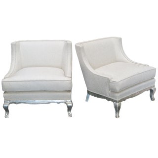 1940s Vintage French Silver Leaf Lounge Chairs- A Pair For Sale