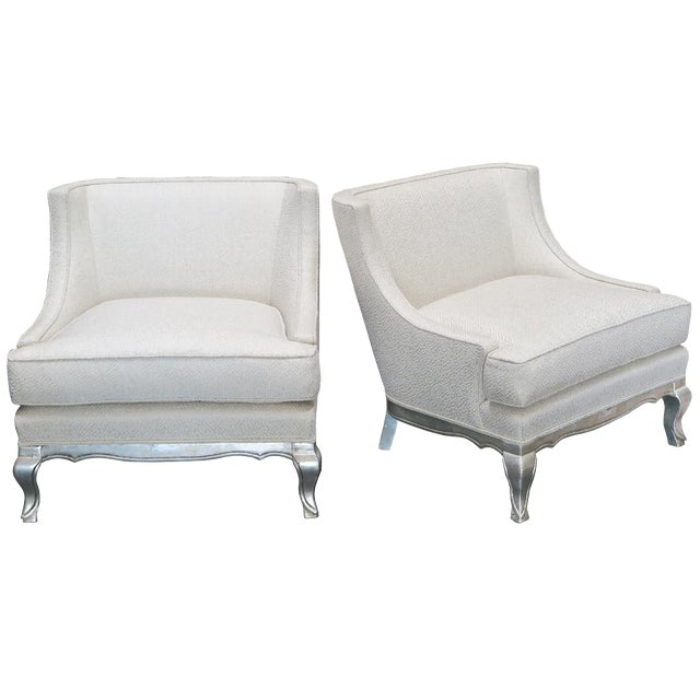1940s Vintage French Silver Leaf Lounge Chairs- A Pair For Sale
