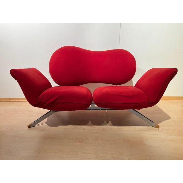 Postmodern Postmodern Convertible Sofa in Red Fabric attributed to Bonaldo, Italy, 1980s For Sale - Image 3 of 18