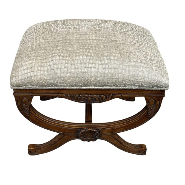 Renaissance Late 20th Century Renaissance Style Bench With Curule Leg and Alligator Texture Seat For Sale - Image 3 of 8