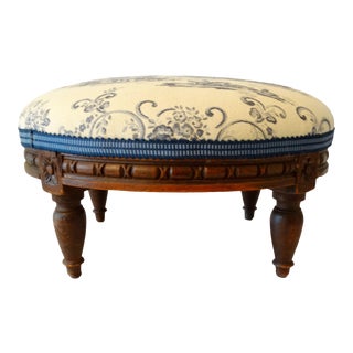 Early 20th-Century French Footstool With Toile Upholstery For Sale