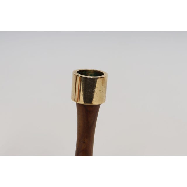 Brown Pair of Sculptural Vintage Austrian Brass and Walnut Candlesticks For Sale - Image 8 of 18