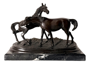Bronze Horse Sculpture on Black Marble Base by A.J. Rock