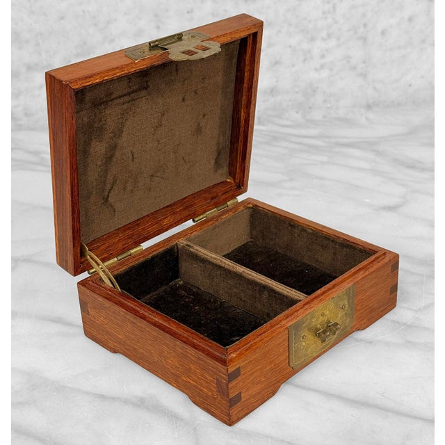 Wood Vintage Chinese Chinoiserie Rosewood Storage Jewelry Box W/ Brass Lock For Sale - Image 7 of 13