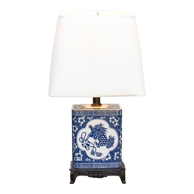 Antique Celestial Kirin Blue & White Petite Lamp For Sale