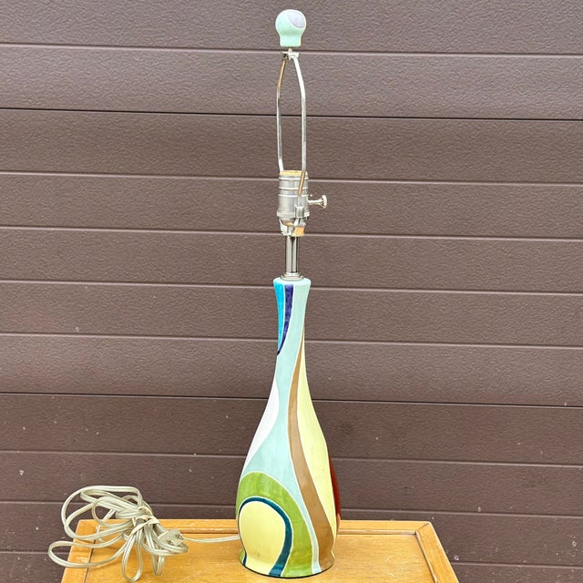 Early 21st Century Signed Jill Rosenwald Abstract Art Pottery Lamp With Matching Finial For Sale - Image 5 of 11