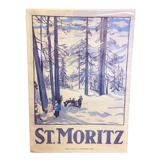 1980s Swiss Mountain Travel Poster St. Moritz Reprint of a 1917 Emil Cardinaux Painting For Sale