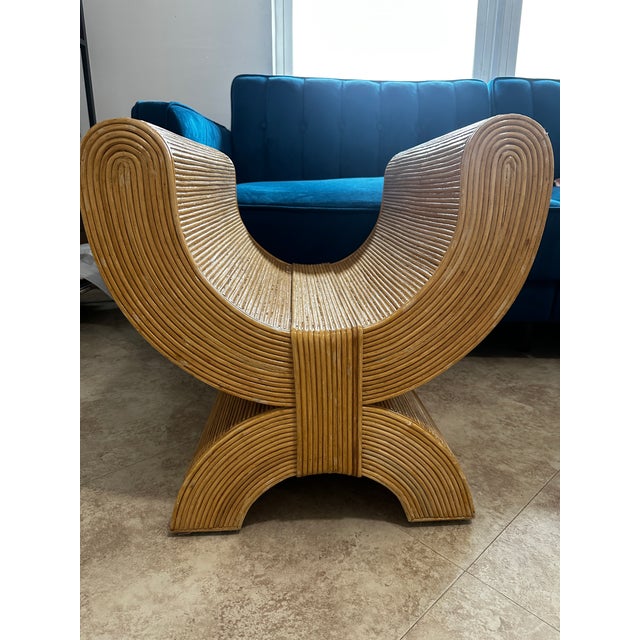 1980s Cerused Pencil Reed Emperor's Seat Side Table in the Style of Betty Cobonpue & Gabriella Crespi For Sale - Image 4 of 4