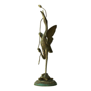 19th Century Chinese Bronze-Crane Holding Snake on Turtle