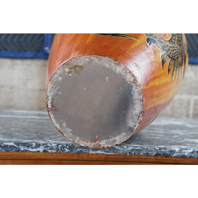 Vintage Terracotta Hand Painted Dragon & Floral Handled Floor Vase Jar Urn For Sale - Image 11 of 12