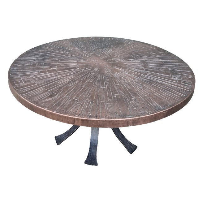 Brutalist Wrought Iron Round Coffee Table with Bronzed Cast Top, Europe, 1970s For Sale - Image 6 of 8