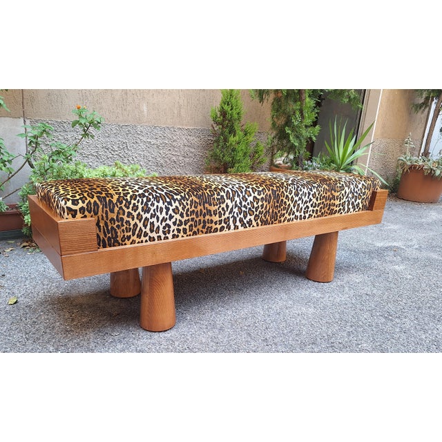 Bench with Conical Legs and Animalier Fabric from Artigianato Italiano, 2000s For Sale - Image 6 of 8