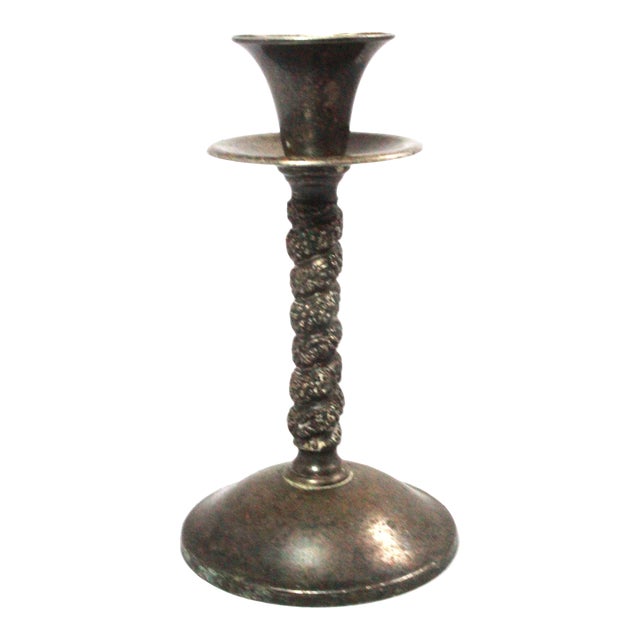 Vintage Roma Twisted Stem Candlestick Holder Floral Grape Spain Silverplate For Sale