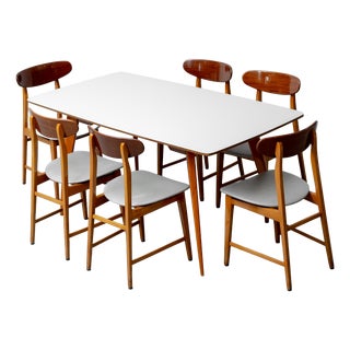 Rectangular Dining Table and Chairs in Wood, 1960s, Set of 7 For Sale