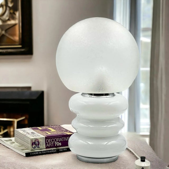 Mid-Century Modern Large Murano Handmade Glass Table Lamp with Ice Crystal Effect, 1960s For Sale - Image 3 of 11