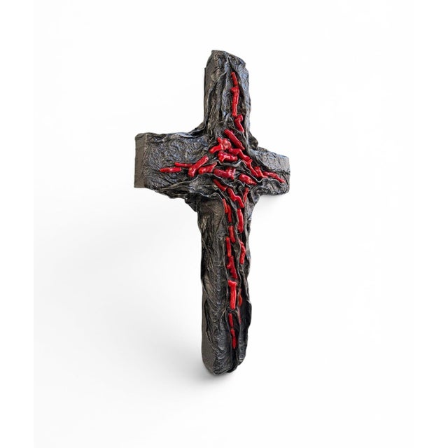 This one-of-a-kind sculptural wall cross is handcrafted over a solid wood core using genuine leather finished in rich...