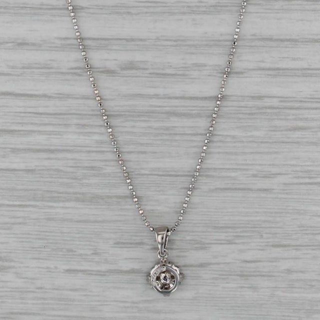 2010s 0.20ctw Diamond Flower Cluster Pendant Necklace 14k White Gold 16" Bead Chain For Sale - Image 5 of 6