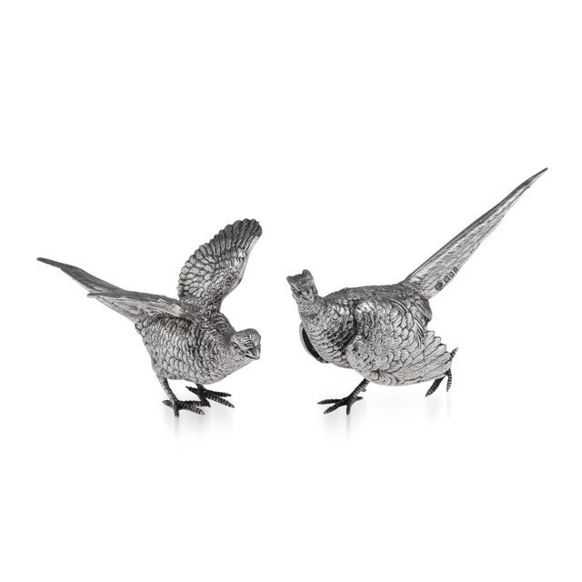 Vintage 20th Century English Silver Ornamental Pheasants, 1972, Set of 2 For Sale - Image 18 of 18