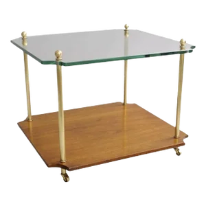 Vintage Paul McCobb Style Mid Century Modern Walnut Brass & Glass Side End Table
