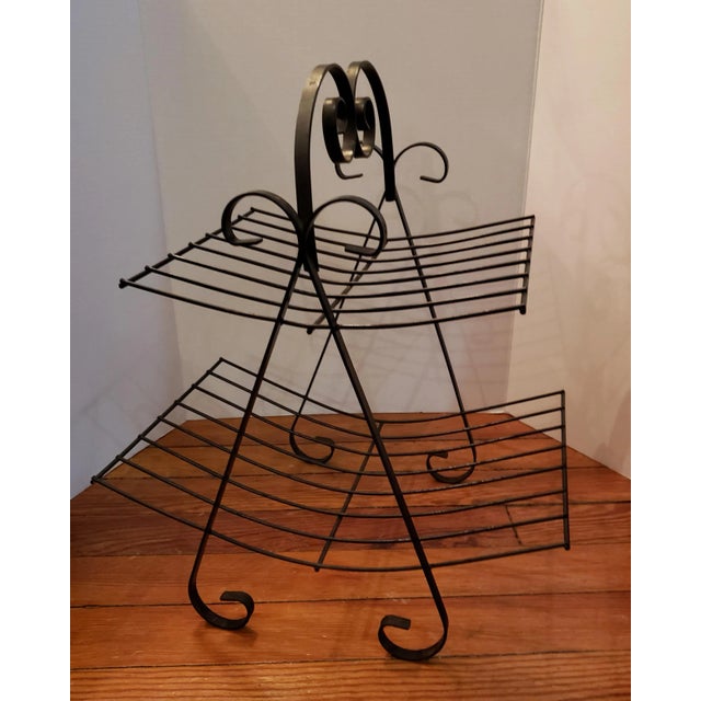Vintage 2 Tier Black Metal Magazine Rack For Sale - Image 4 of 5