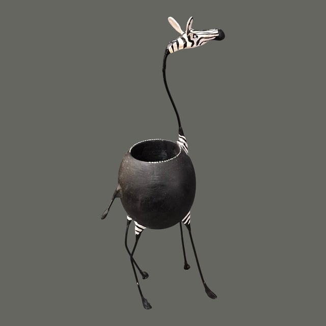 Black Hand Made Desk Art Pair Black & White Zebra Pen, Trinket, Jewelry Holders For Sale - Image 8 of 10