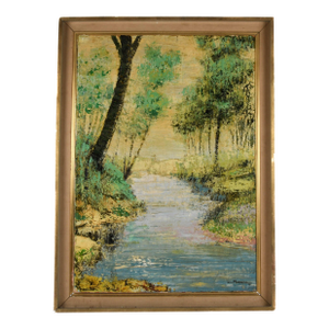 Framed Signed Peaceful Creek Oil on Canvas by Pereda