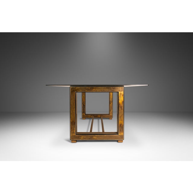 Mid-Century Modern Acid-Etched Brass Desk / Dining Table With Glass Top Attributed to Bernhard Rohne for Mastercraft, Usa, C. 1970s For Sale In Orlando - Image 6 of 18