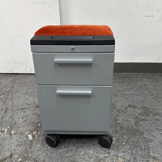 Contemporary Mobile File Cabinet With Fiery Orange Velour Seat For Sale - Image 3 of 12